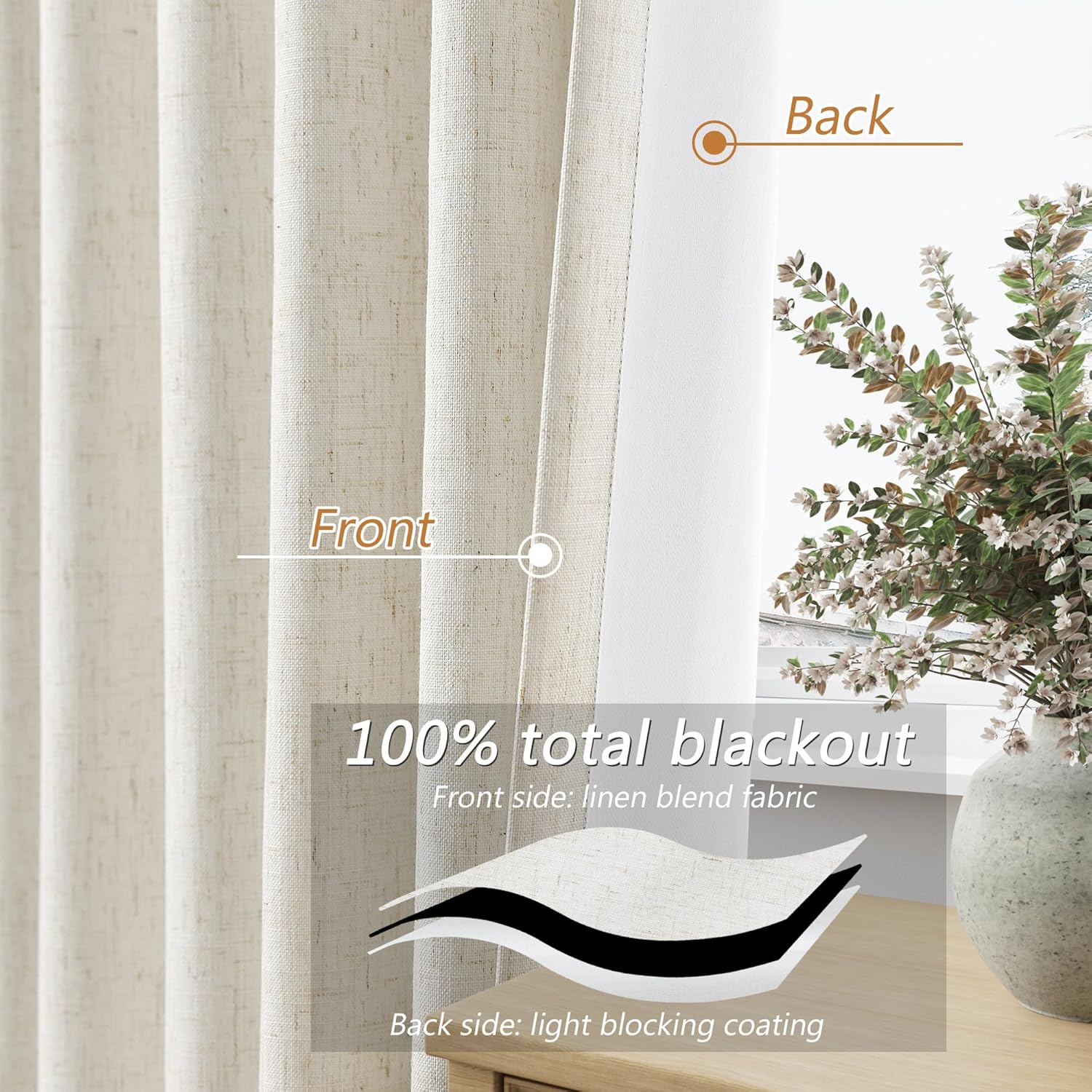 Thumbnail 3 de Guken Cream Linen Blackout Curtains 84 in 🪟