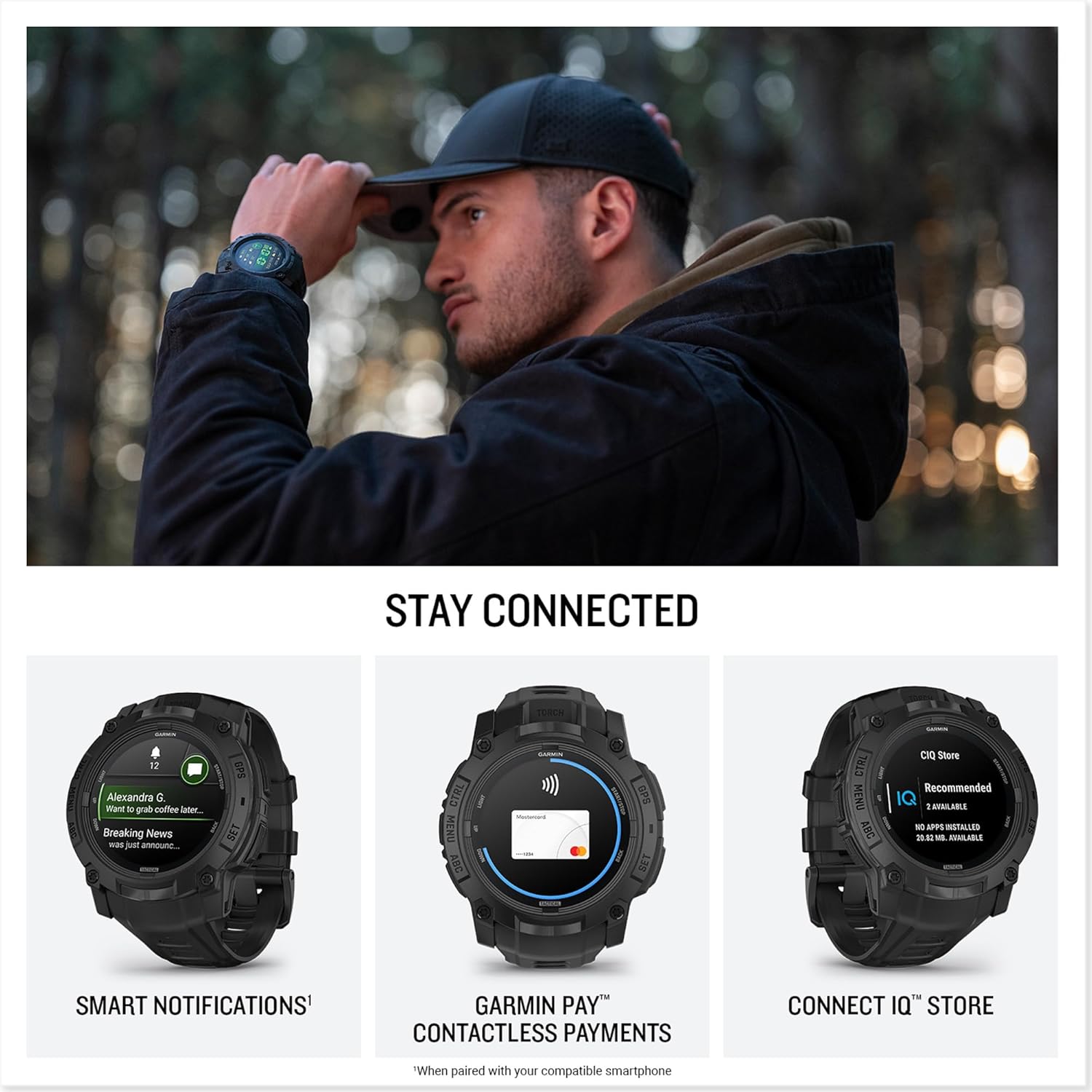 Thumbnail 3 de Garmin Instinct 3 Tactical Edition (50mm) rugged GPS smartwatch with AMOLED, LED flashlight & Garmin Pay
