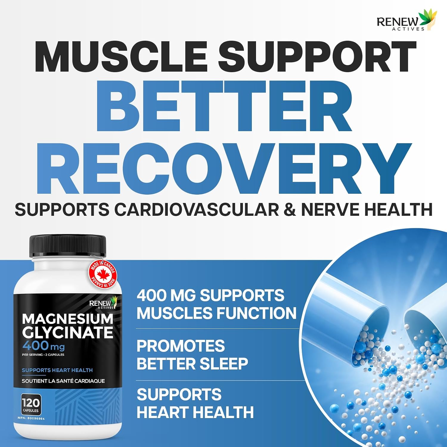 Thumbnail 4 de Renew Actives Magnesium Glycinate, 400 mg per Serving, 240 Capsules