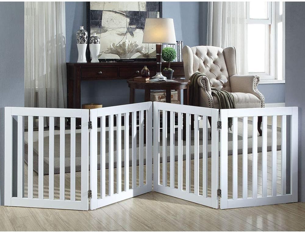 Thumbnail 1 de unipaws Freestanding Dog Gate (Foldable Pet Fence) – White, 4 Panels, 61cm Height