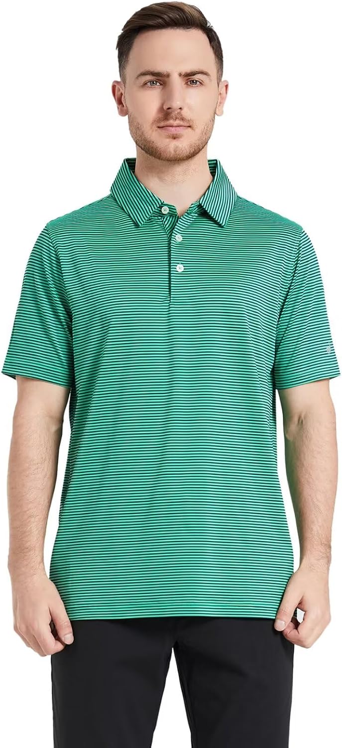 Thumbnail 1 de MICHEL ROUEN Men’s Striped Golf Polo Shirt (Moisture Wicking Dry Fit, UPF 30+)