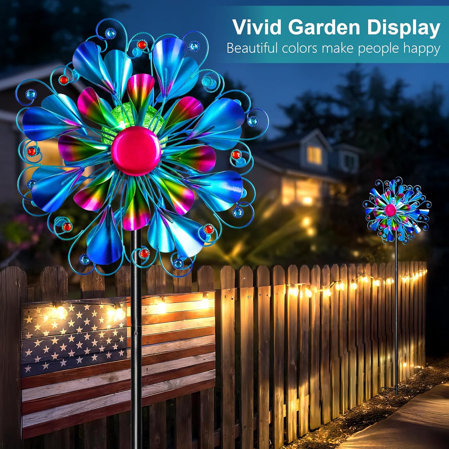 Thumbnail 3 de Solar Wind Spinner Outdoor Metal - Peacock Kinetic Garden Sculpture with Color-Changing LED Lights