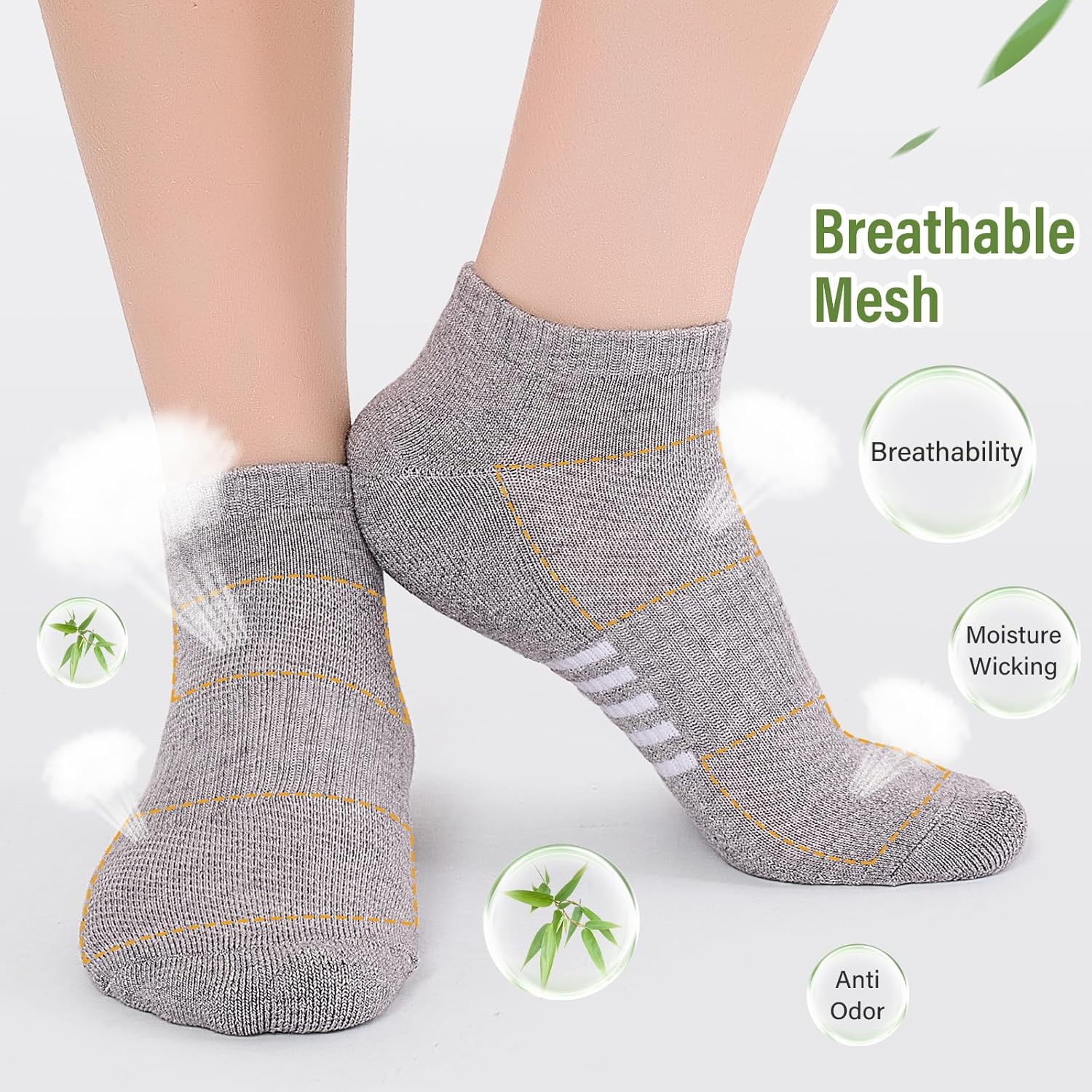 Thumbnail 4 de Effeeet Bamboo Trainer Socks Womens 6 Pairs – Breathable, Cushioned Ankle Socks for Active Women