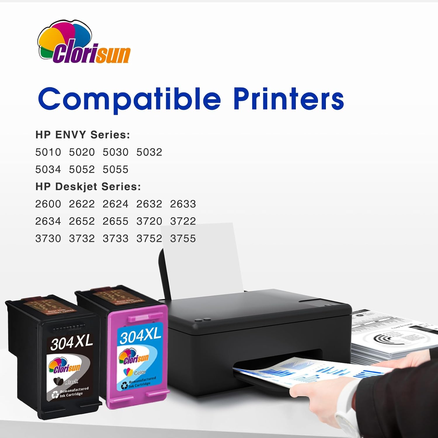 Thumbnail 1 de 304XL Ink Cartridges Black and Colour Remanufactured for HP Envy & DeskJet Series (1 Black + 1 Colour)