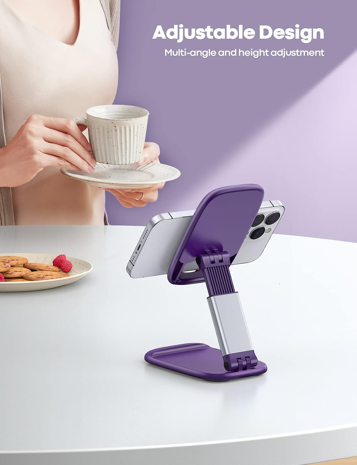 Detalle 2 de Lamicall Dark Purple Adjustable Phone Stand, Foldable with Weighted Metal Base