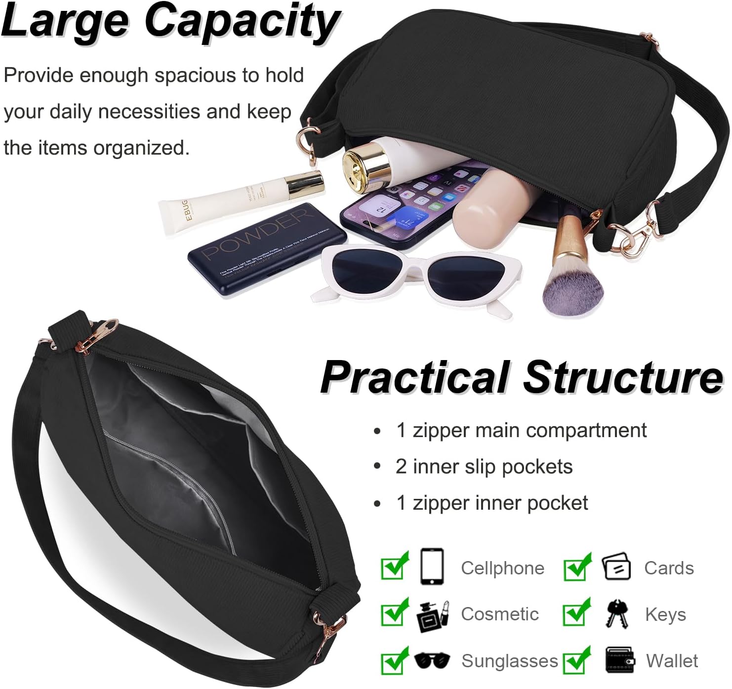 Thumbnail 4 de FITDON Damen Handtasche Klein – Cord Hobo Bag mit 3 abnehmbaren Schultergurten
