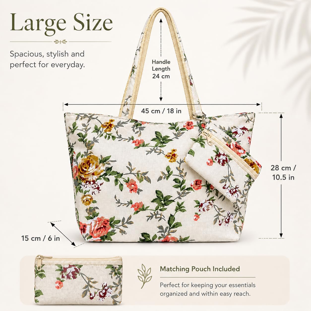 Thumbnail 3 de Lightweight Floral Canvas Tote Bag for Women with Free Purse – Spacious, Foldable Day-to-Trip Handbag