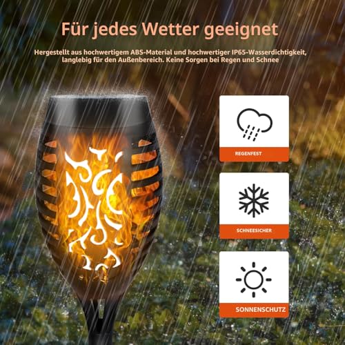 Detalle de CNMTCCO Solarlampen für Außen – 6er-Set mit realistischem Flammeneffekt, IP65, kabellos