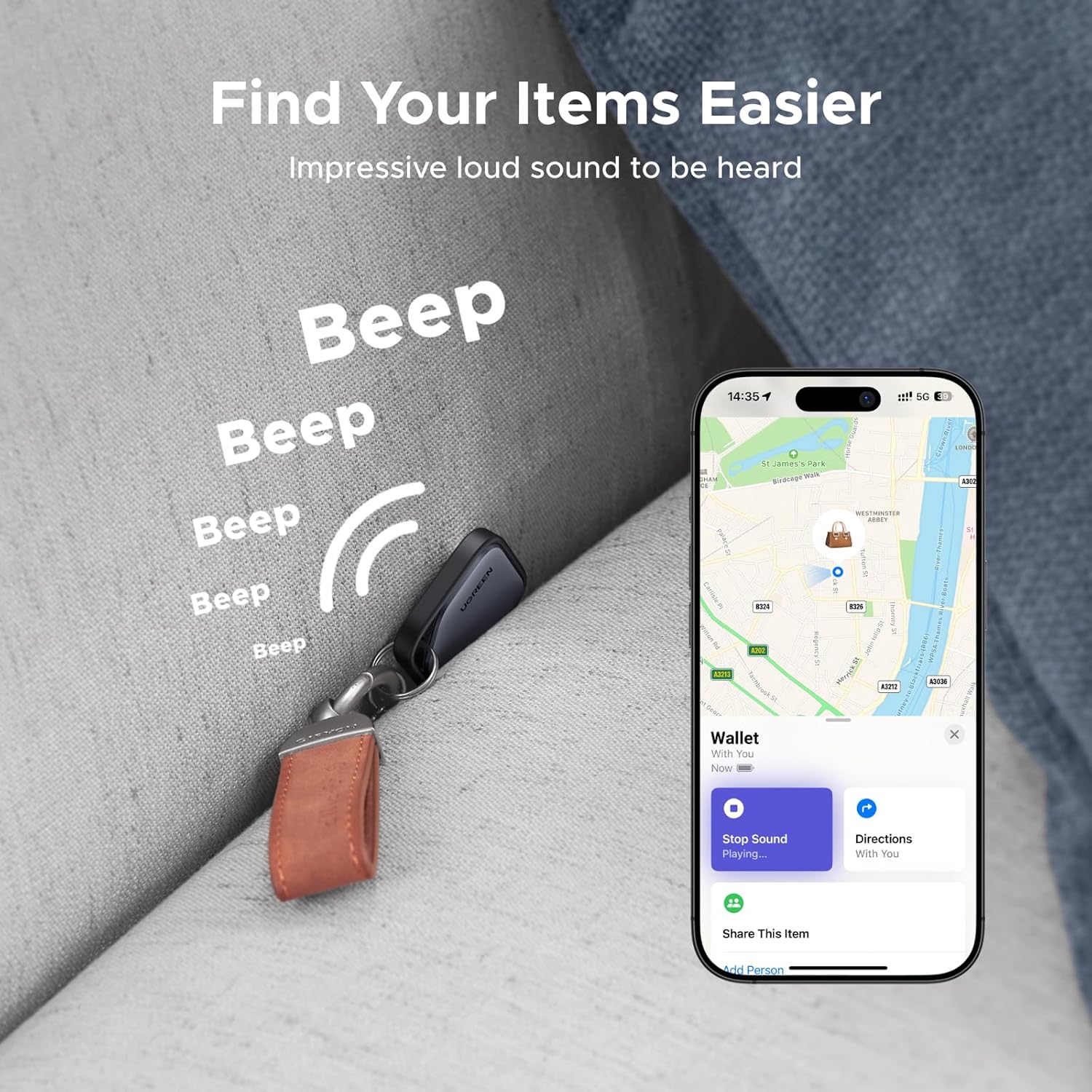 Thumbnail 4 de UGREEN FineTrack Tracker Tag 2‑year battery