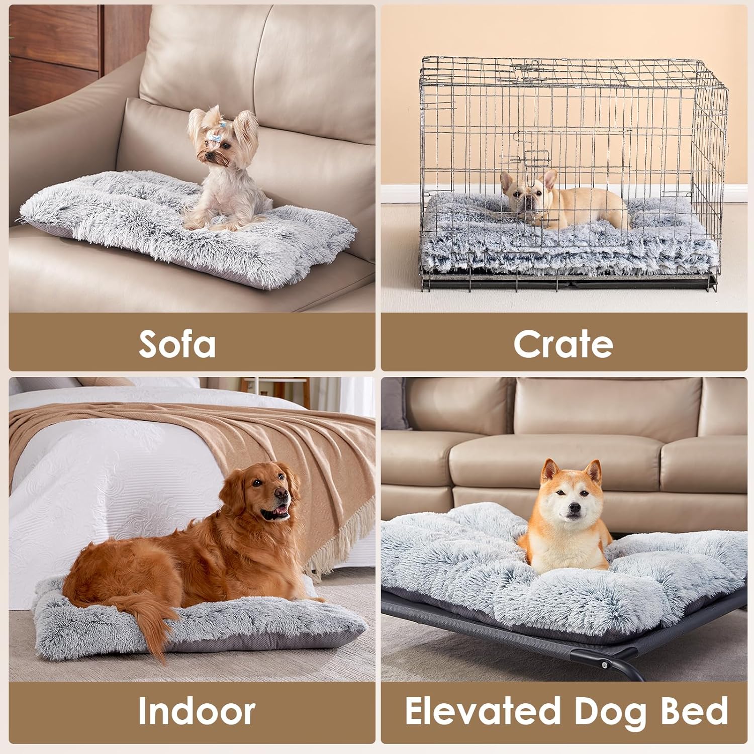Thumbnail 3 de EHEYCIGA Extra Large Dog Bed XL (112x85x10cm) – Fluffy calming crate bed with anti-slip base, washable cushion, grey