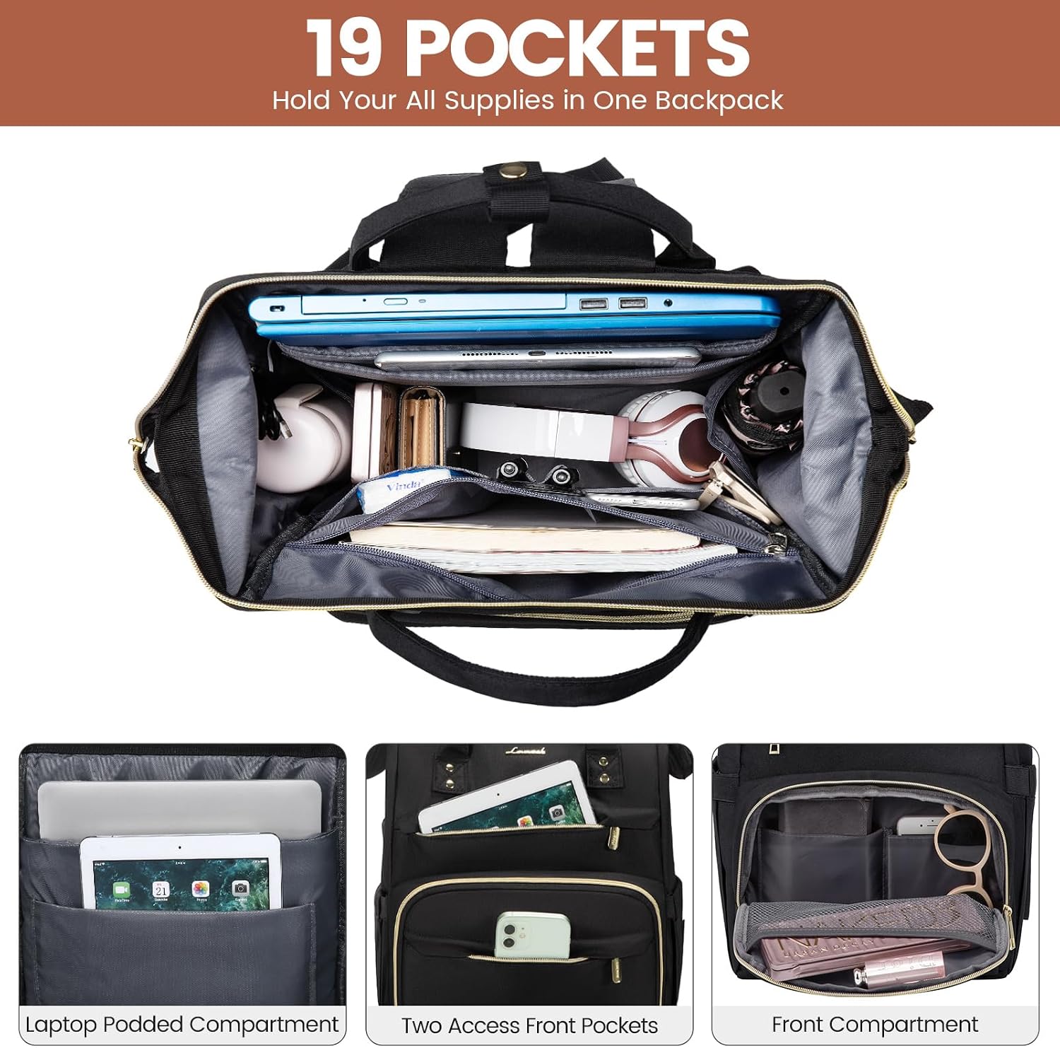 Detalle 1 de LOVEVOOK 17 Inch Laptop Backpack for Women