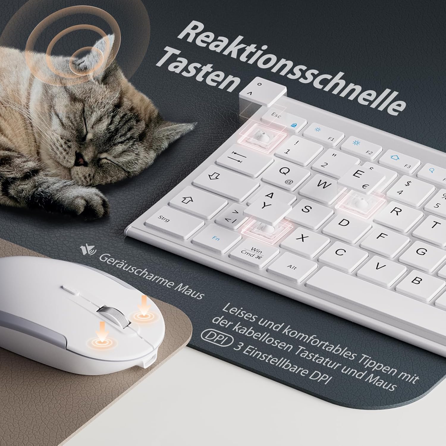 Thumbnail 5 de iClever Tastatur Maus Set Kabellos – Ultrakompakt, wiederaufladbar, QWERTZ Weiß