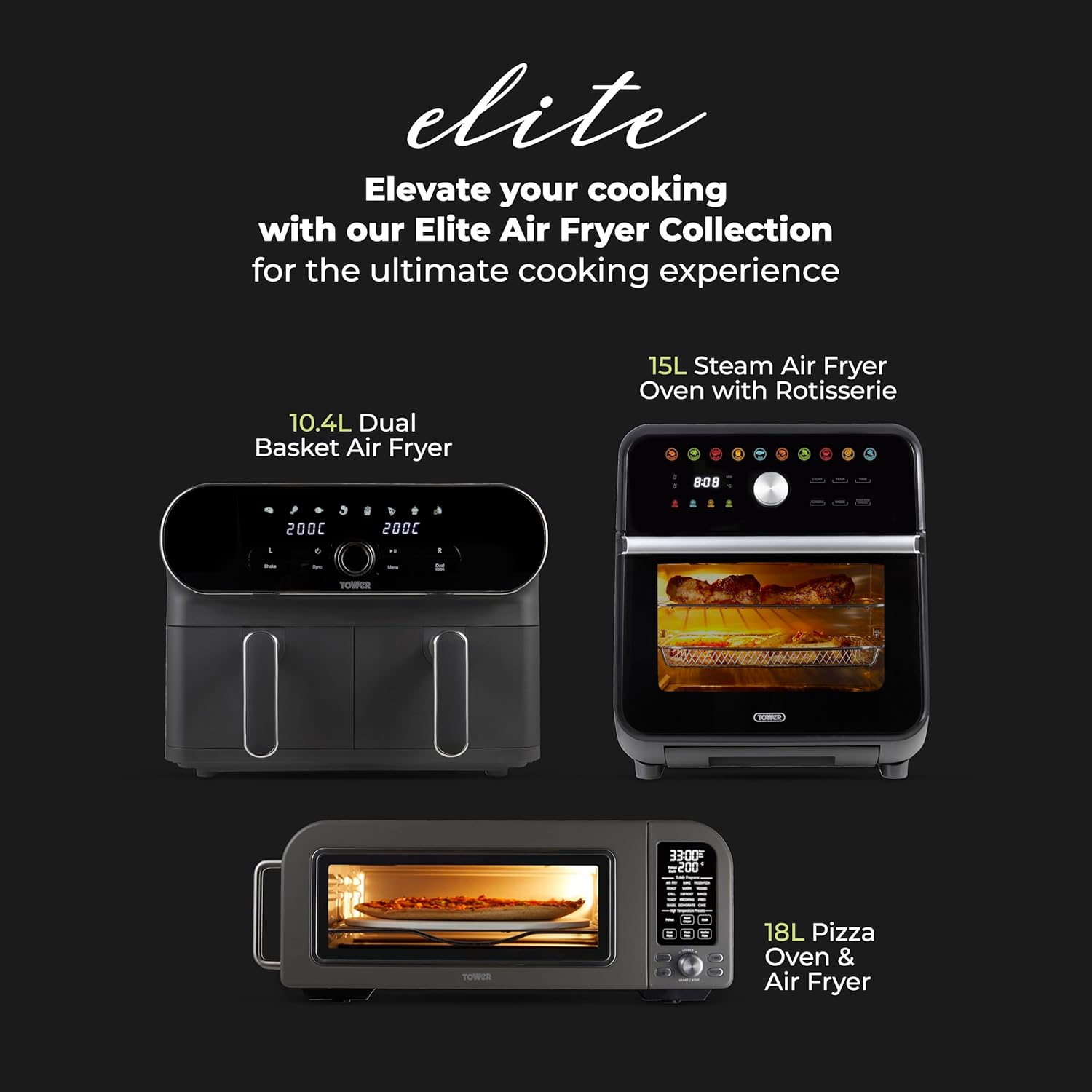 Thumbnail 5 de Tower T17138 Vortx Elite 10.4L Dual Basket Air Fryer with Sync Finish, 1700W