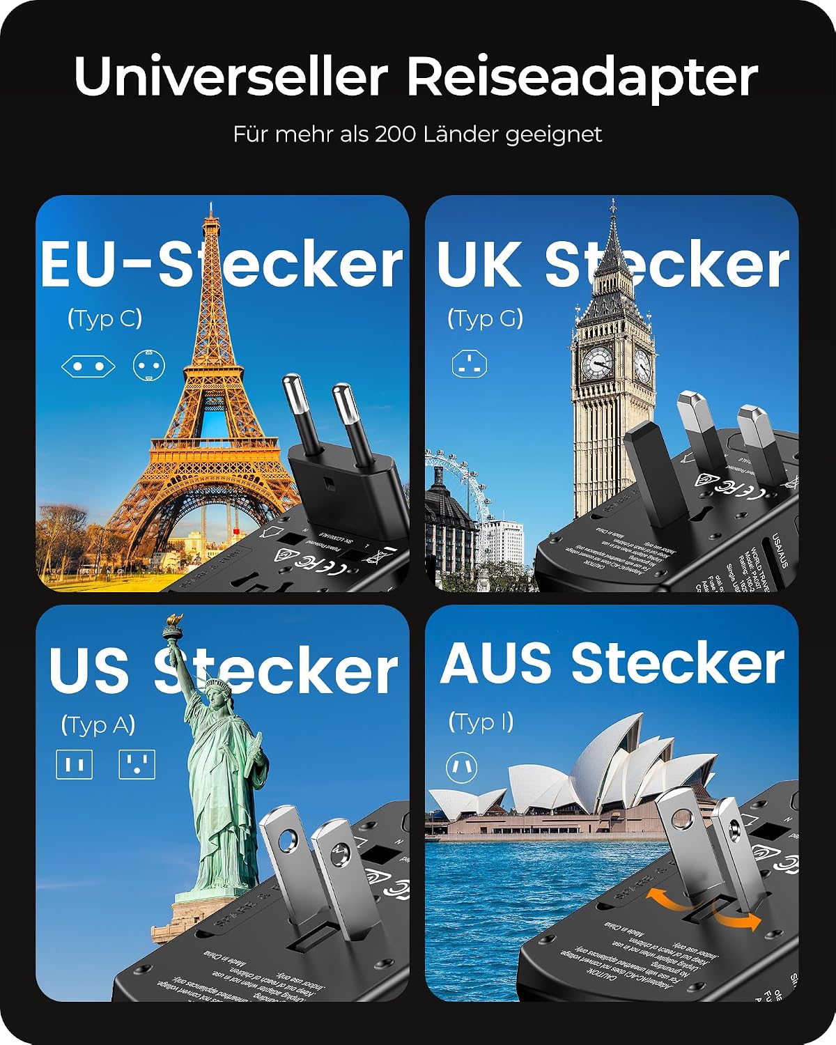 Thumbnail 1 de LENCENT Reiseadapter weltweit mit 2 USB‑A und 2 USB‑C 🔌