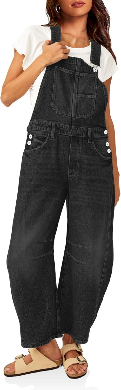 Imagen de PLNOTME Women’s Denim Bib Overalls with Adjustable Straps, Barrel Leg & Pockets en OfertitasTOP