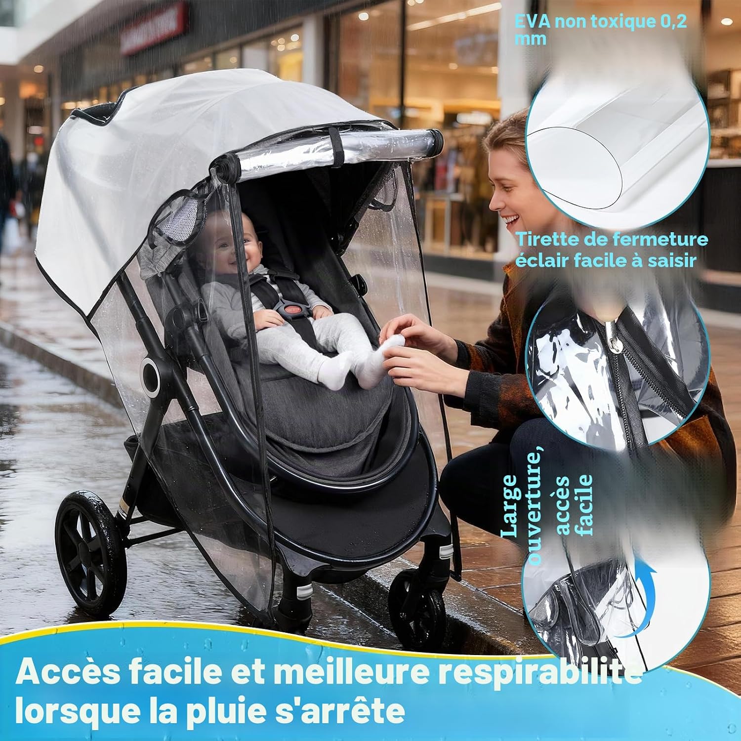 Detalle de Orzbow Habillage Pluie Universelle pour Poussette — Transparence et protection réinventées