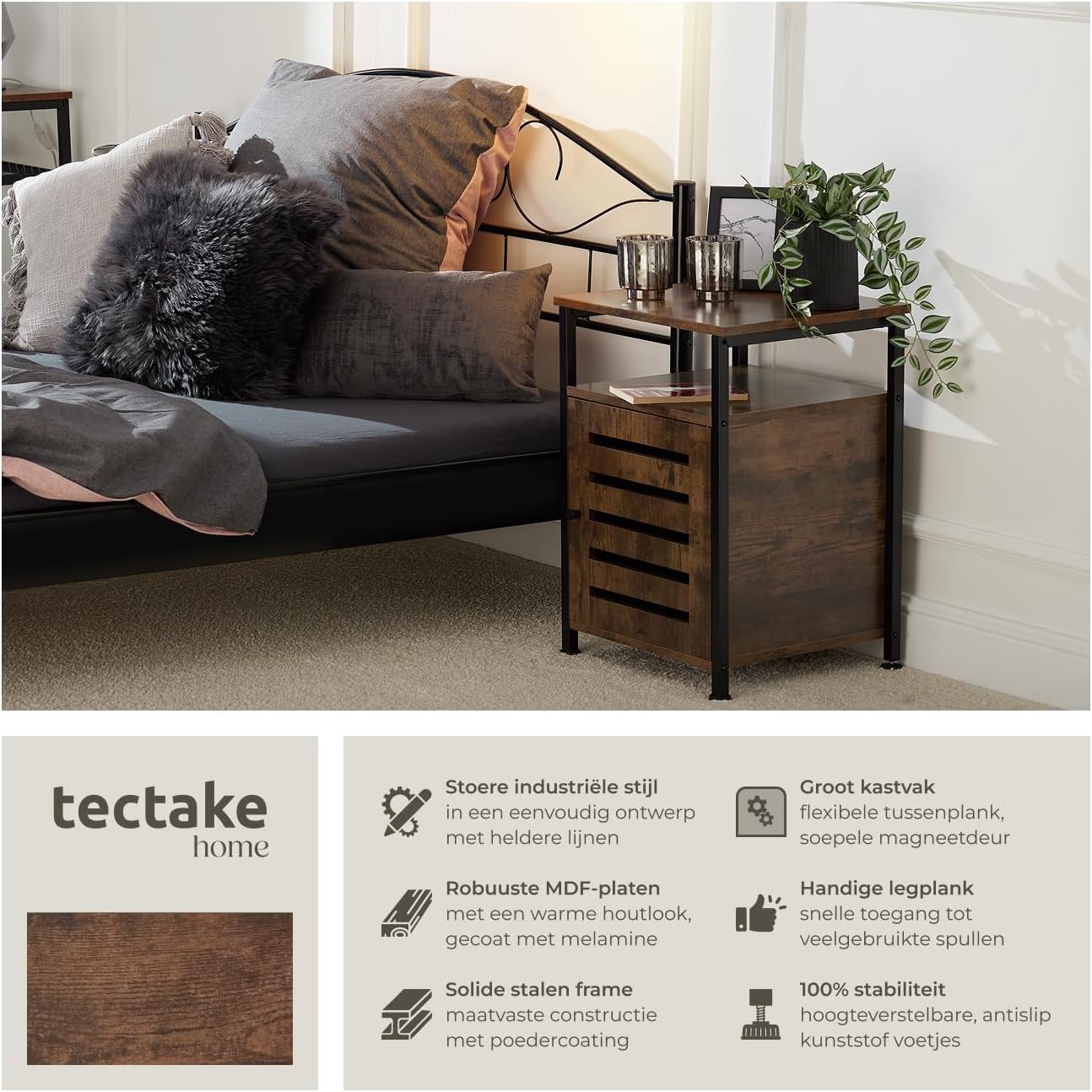 Detalle de tectake Cork 404221 bijzetkast/nachtkastje met zwart stalen frame