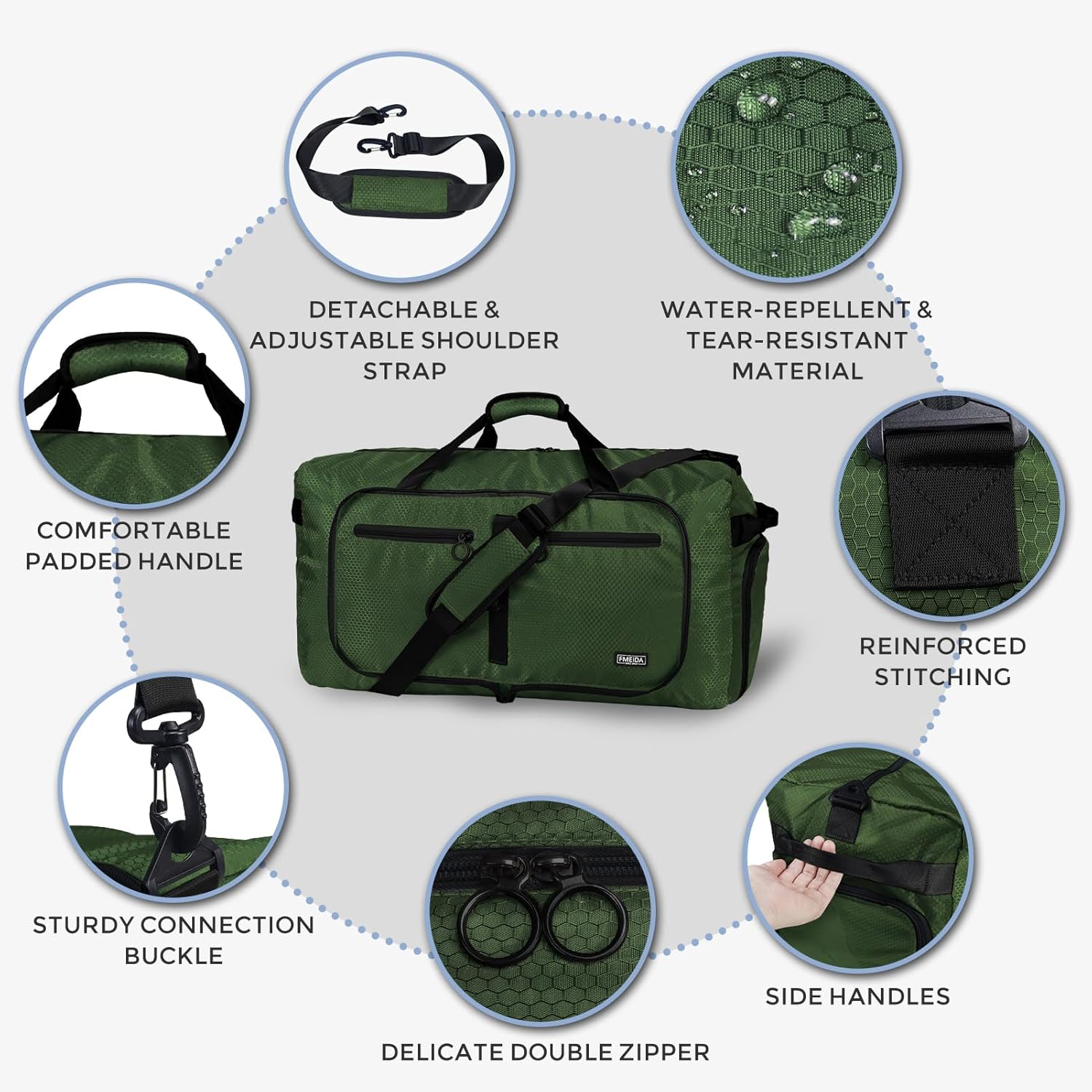 Detalle 2 de Fmeida Sportasche XXL 65L – Reisetasche Grün, 62×29×35 cm, praktischer Weekender mit Schuhfach
