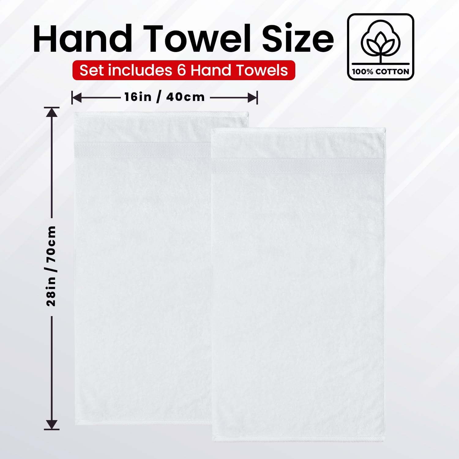 Detalle de Infinitee Xclusives 100% Cotton Hand Towels, Set of 6, 16 x 28 Inches, 600 GSM