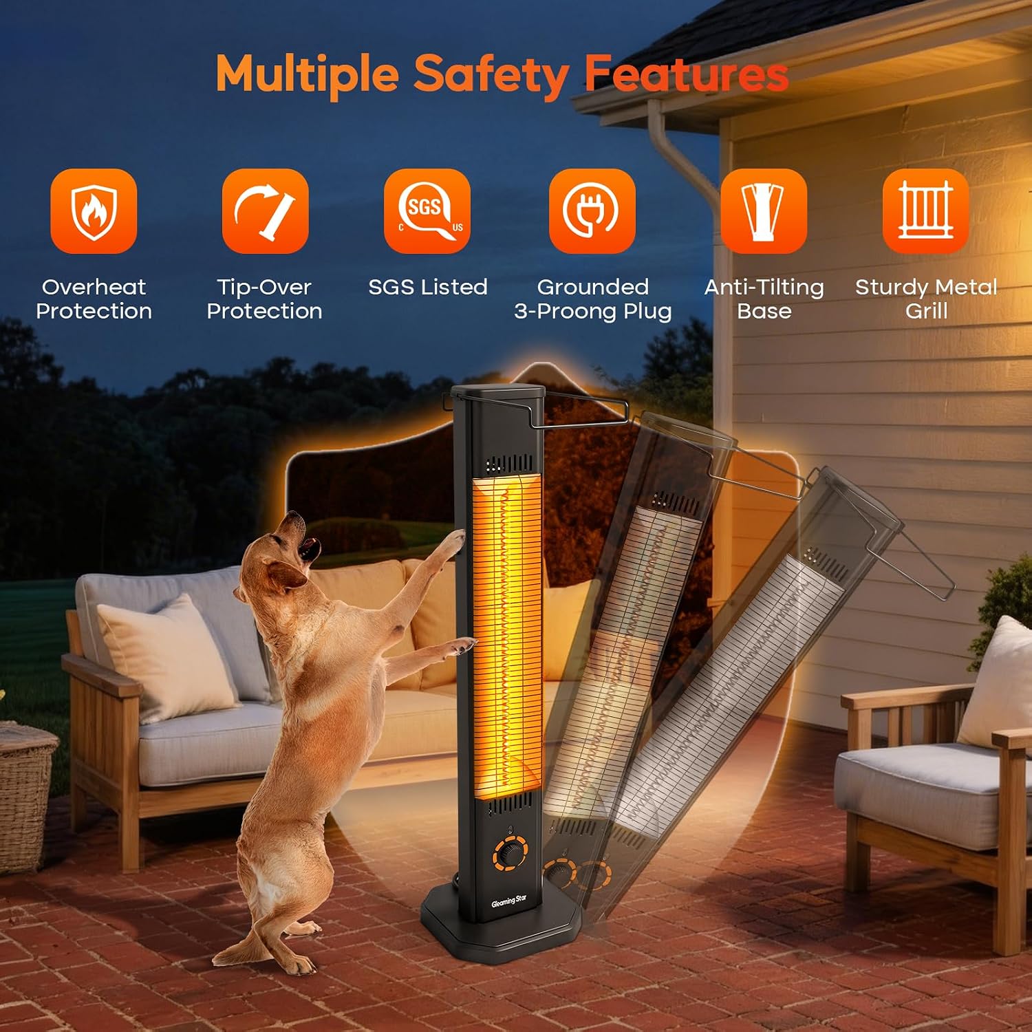 Detalle de Gleaming star T20-GR15 Electric Patio Heater, 1,500 W, IPX5, 8 Settings