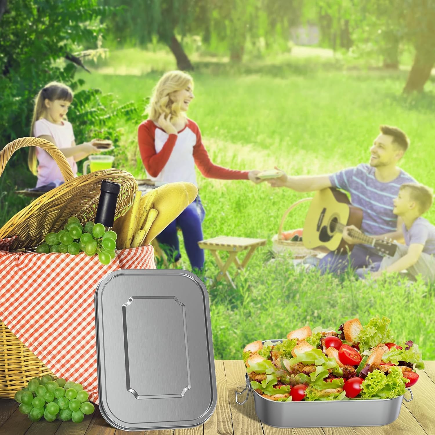 Thumbnail 6 de AZHE Brotdose aus Edelstahl mit Fächern – auslaufsichere Lunchbox mit Trennwand, 1200 ml