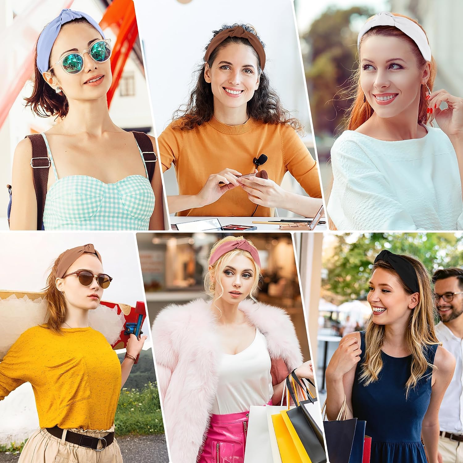 Detalle de DiyJibb Turban-Style Knotted Headbands for Women & Girls (6-Pack) — Wide Top Knot Hair Accessories
