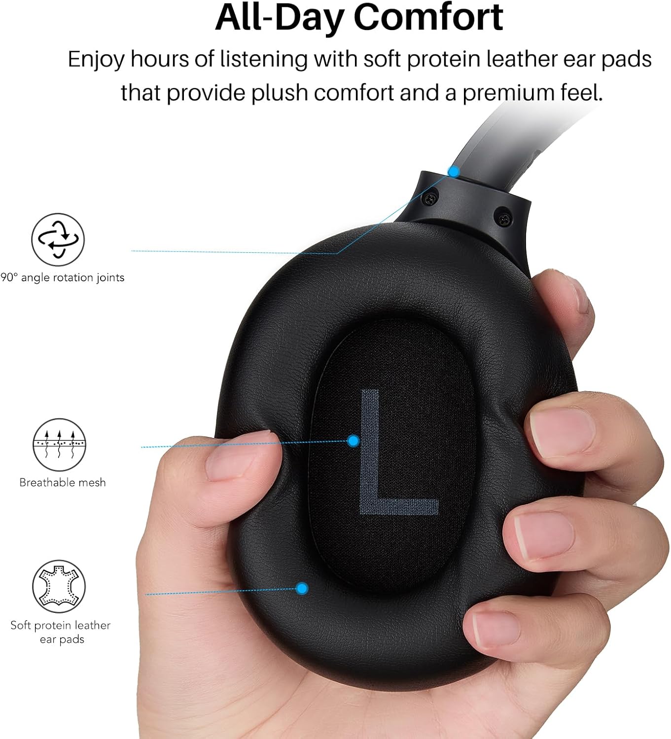 Thumbnail 4 de TOZO HT3 kabellose Bluetooth-Over-Ear-Kopfhörer mit ANC, 5 Mics und bis zu 90 Std. Laufzeit (Dunkel Schwarz)