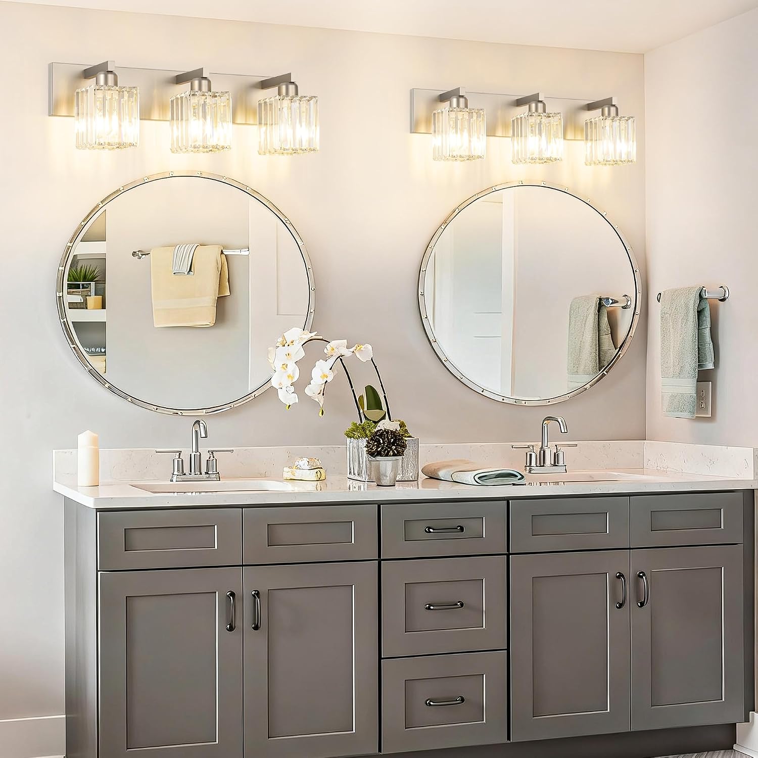 Detalle de Aipsun 8461 Brushed Nickel 3-Light Crystal Bathroom Vanity Light