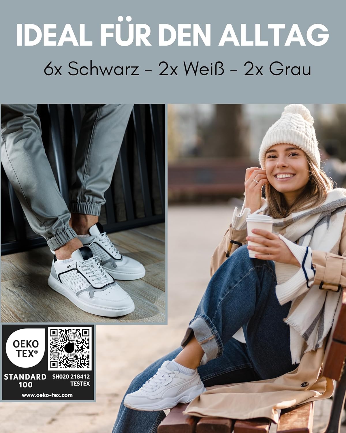 Detalle de HELDENWERK 10 Paar Premium Sneaker Socken – Unisex Kurzsocken aus gekämmter Baumwolle, Komfortbund, keine drückende Naht