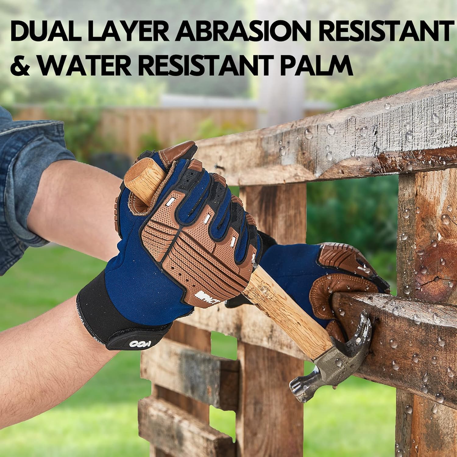 Thumbnail 5 de Vgo... Work Gloves Men: Touchscreen Cowhide Palm, Heavy Duty Anti-Impact Utility Gloves (Size L, 1 pair)