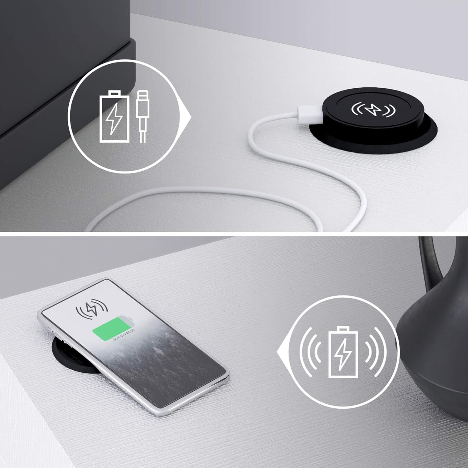 Detalle 2 de Mobili Fiver Evolution 120x40 — Support TV mural en Frêne Blanc avec chargeur sans fil (Made in Italy)