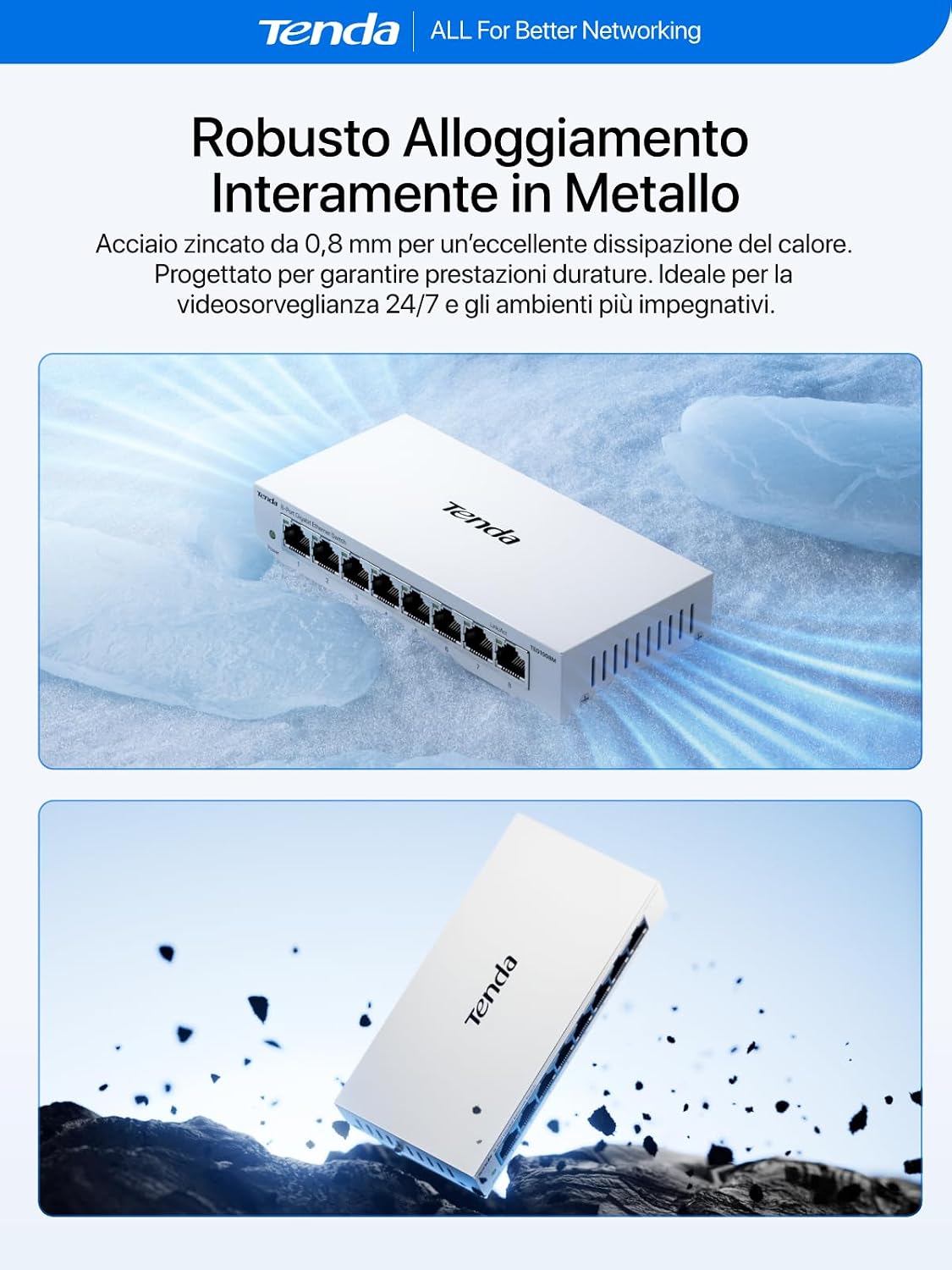 Detalle 2 de Tenda Switch Ethernet 8 Porte Gigabit Unmanaged TEG1008M