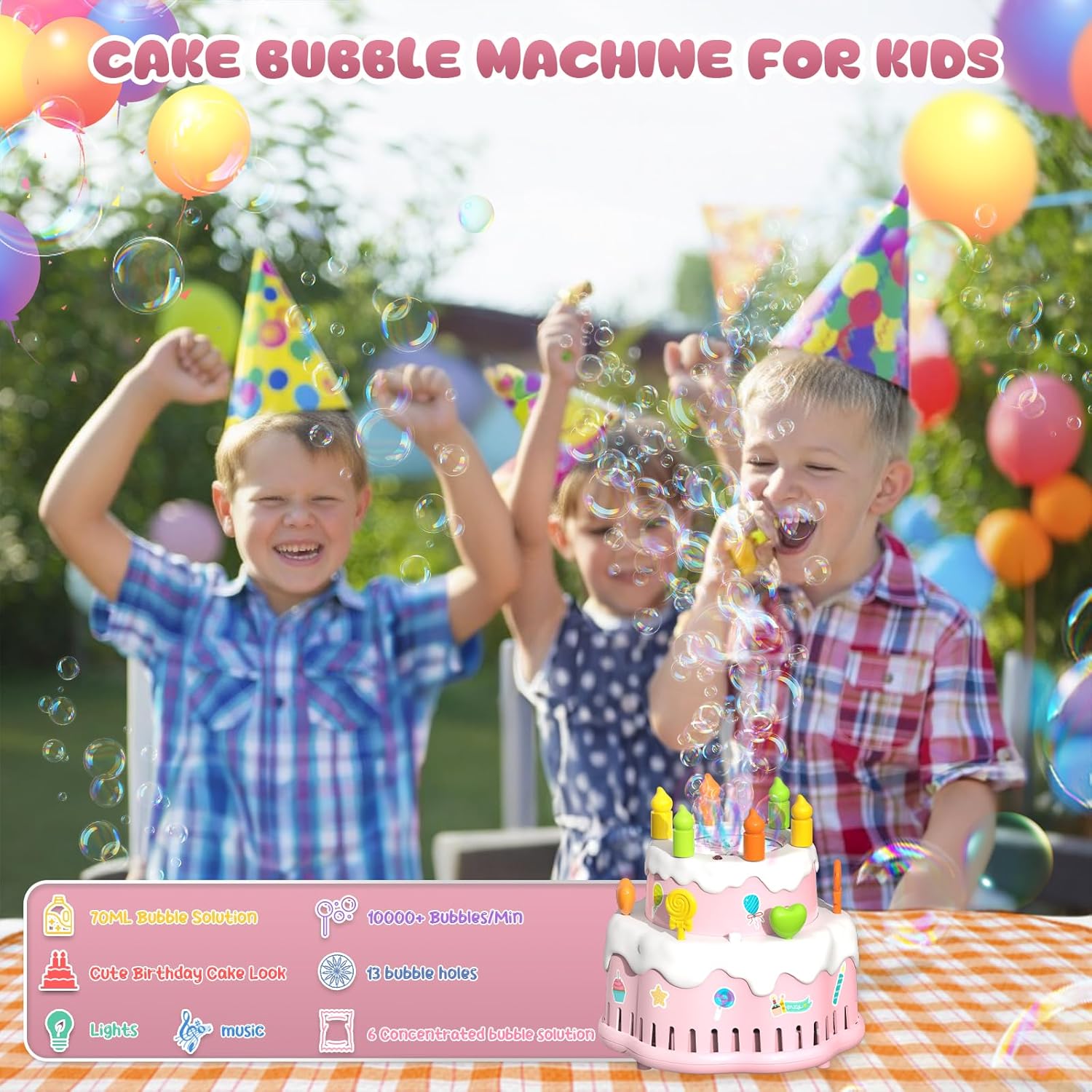 Thumbnail 1 de Panacare Geburtstagskuchen Seifenblasenmaschine – Kuchen-Design, Musik & 10.000+ Blasen/Min