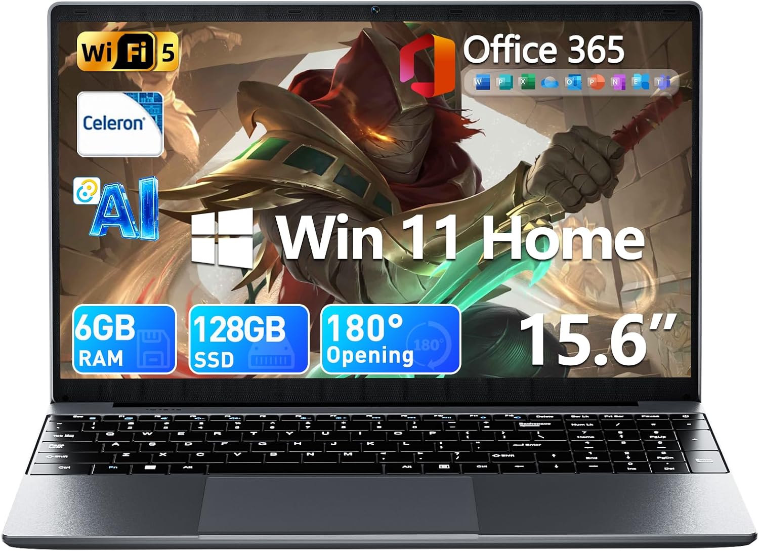 MELIUNA 15.6-Inch AI & Office Laptop with 6GB RAM, 128GB SSD, Win 11 Home