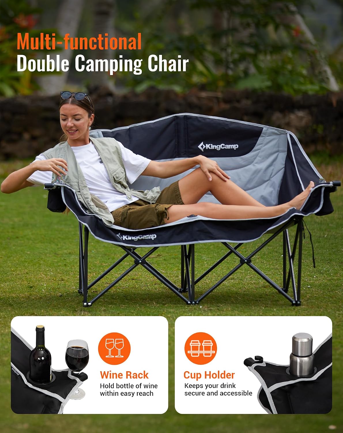 Thumbnail 5 de KingCamp Double Camping Chair for Adults: Spacious 2-Person Seat with Wine Glass Holders and Cup Pockets