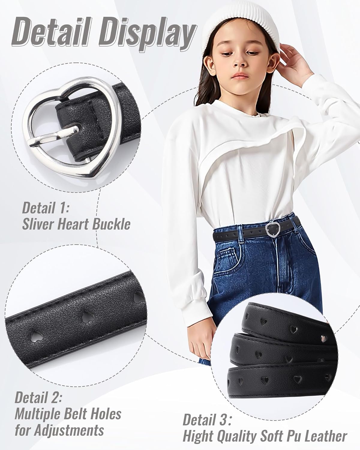 Thumbnail 3 de Coubeau 2 Pezzi Cintura Bambino Elastica Intrecciata con Cuore – Regolabile