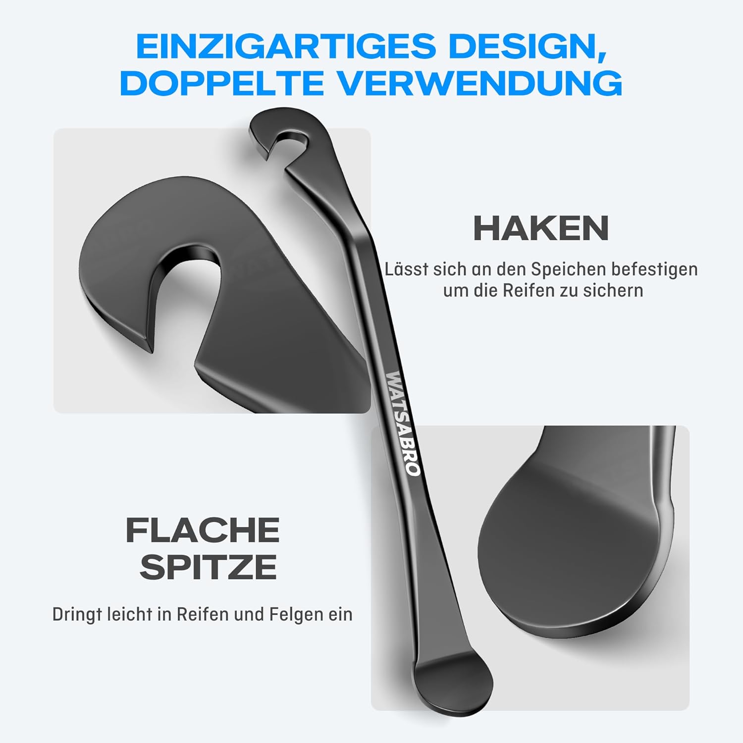 Thumbnail 2 de WATSABRO Fahrrad-Reifenheber-Set, 3 Stück – Metall, robuster Dreierpack für Reifenwechsel, schwarz