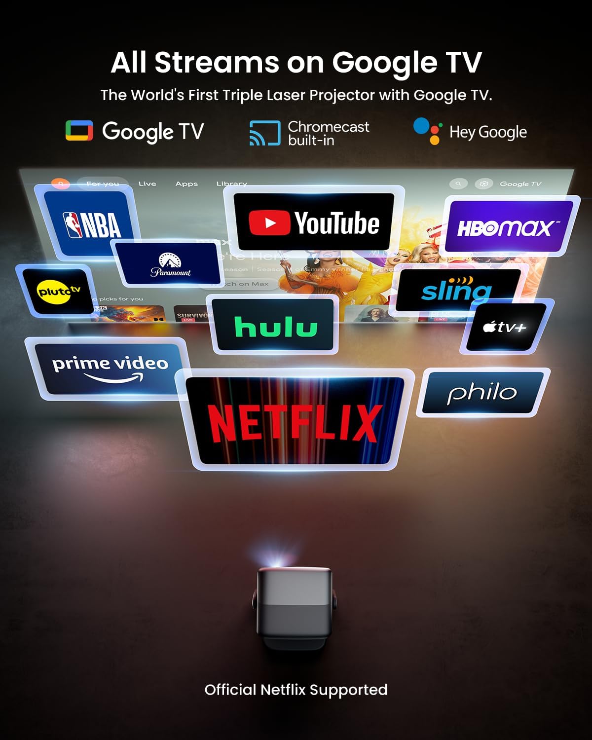 Thumbnail 3 de JMGO N1S Ultra 4K Triple Laser Projector with WiFi and Bluetooth (Google TV, 2800 ISO Lumens)