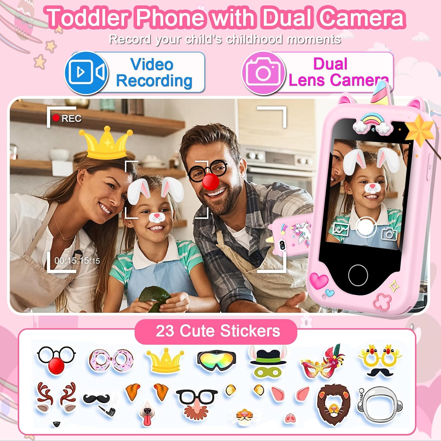 Detalle de Luoba Kids Smart Phone for Girls & Boys (Pink) 2.8" Touchscreen Toy Phone with Dual Camera, Games, Music & 8GB Card