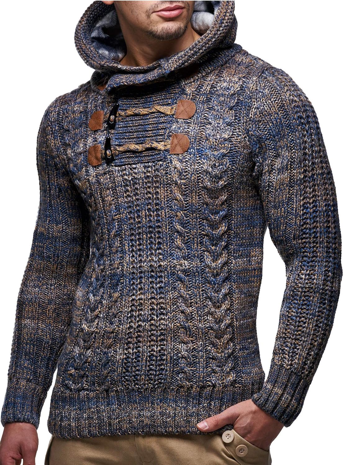 Detalle de Leif Nelson Maglione con Cappuccio LN-6004: eleganza casual e vestibilità Slim