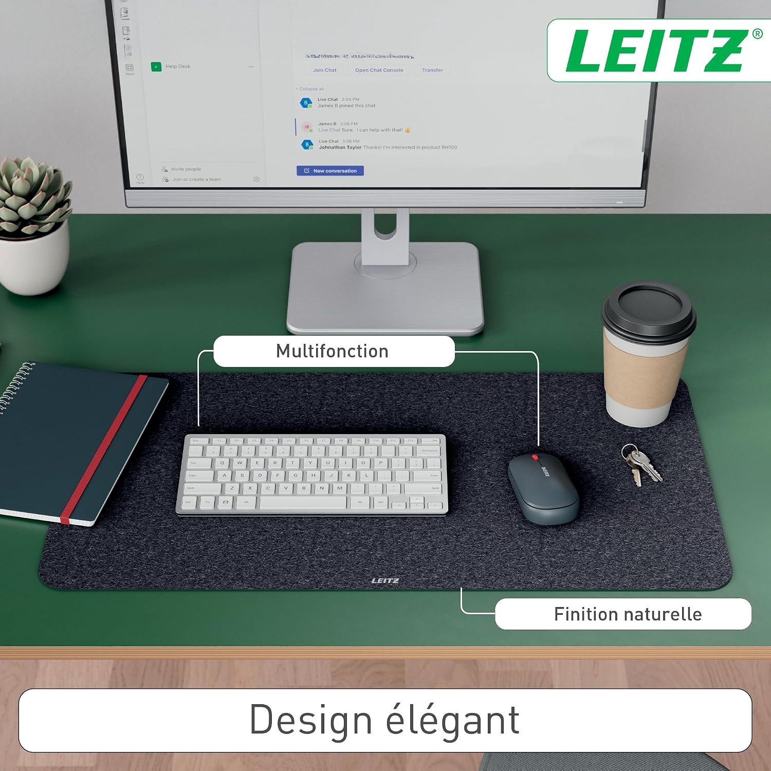 Detalle de Tapis de bureau Leitz grand format en feutre 70x36 cm – Sous-main antidérapant gris