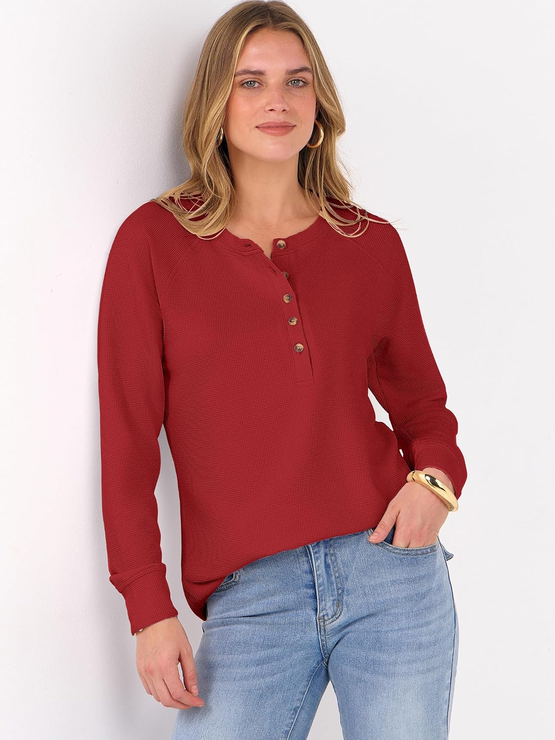 Detalle de ANRABESS waffle knit henley top, loose fit