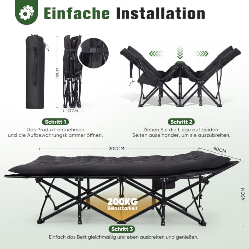 Thumbnail 1 de Sekey Feldbett Klappbar XXXL 202 × 80 × 45 cm – extra großes Campingbett mit abnehmbarer Komfortmatratze