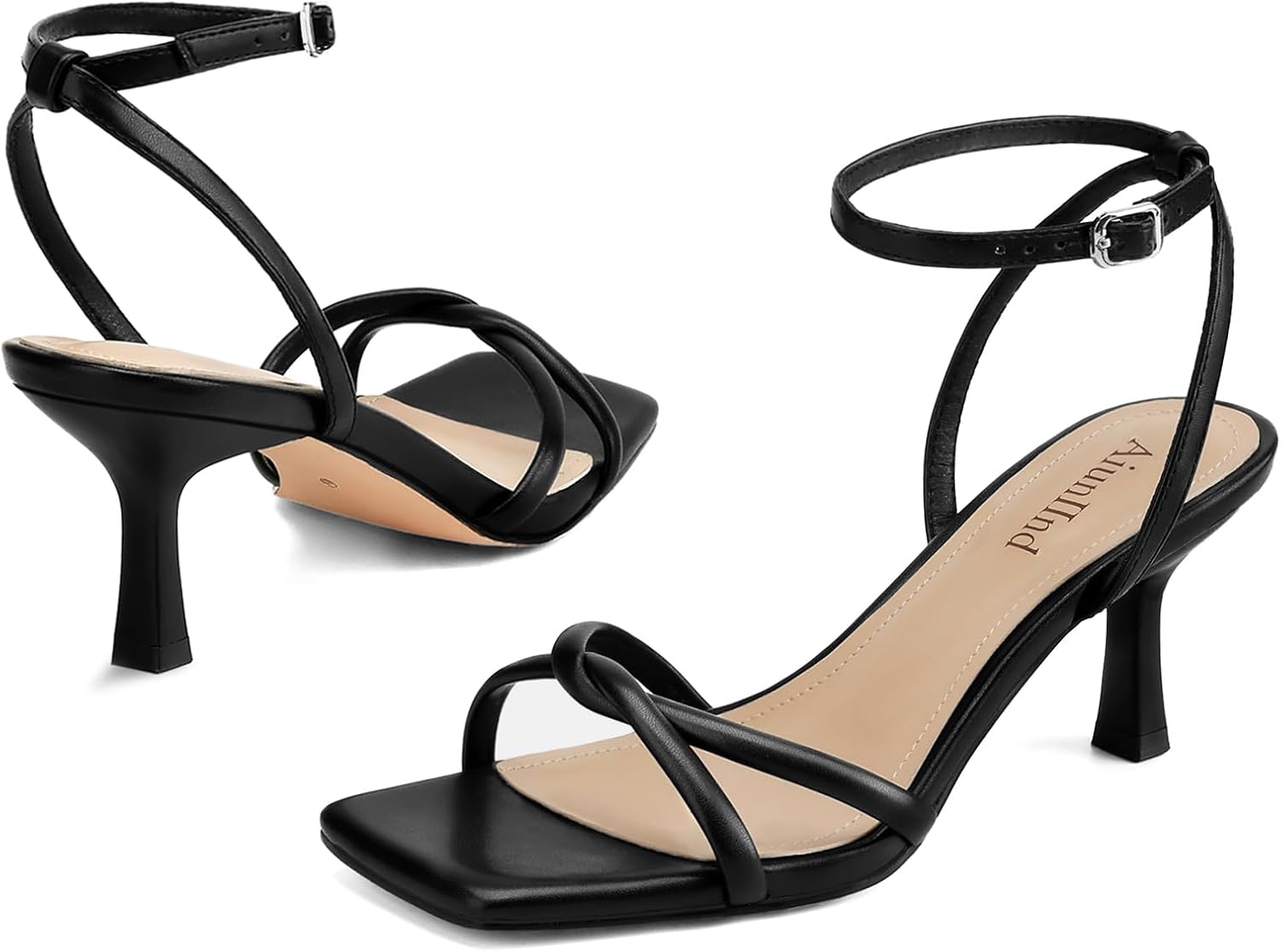 Detalle 1 de AIUNIIND Kitten Heel Sandals, 2.5-Inch Square-Toe Strappy Design