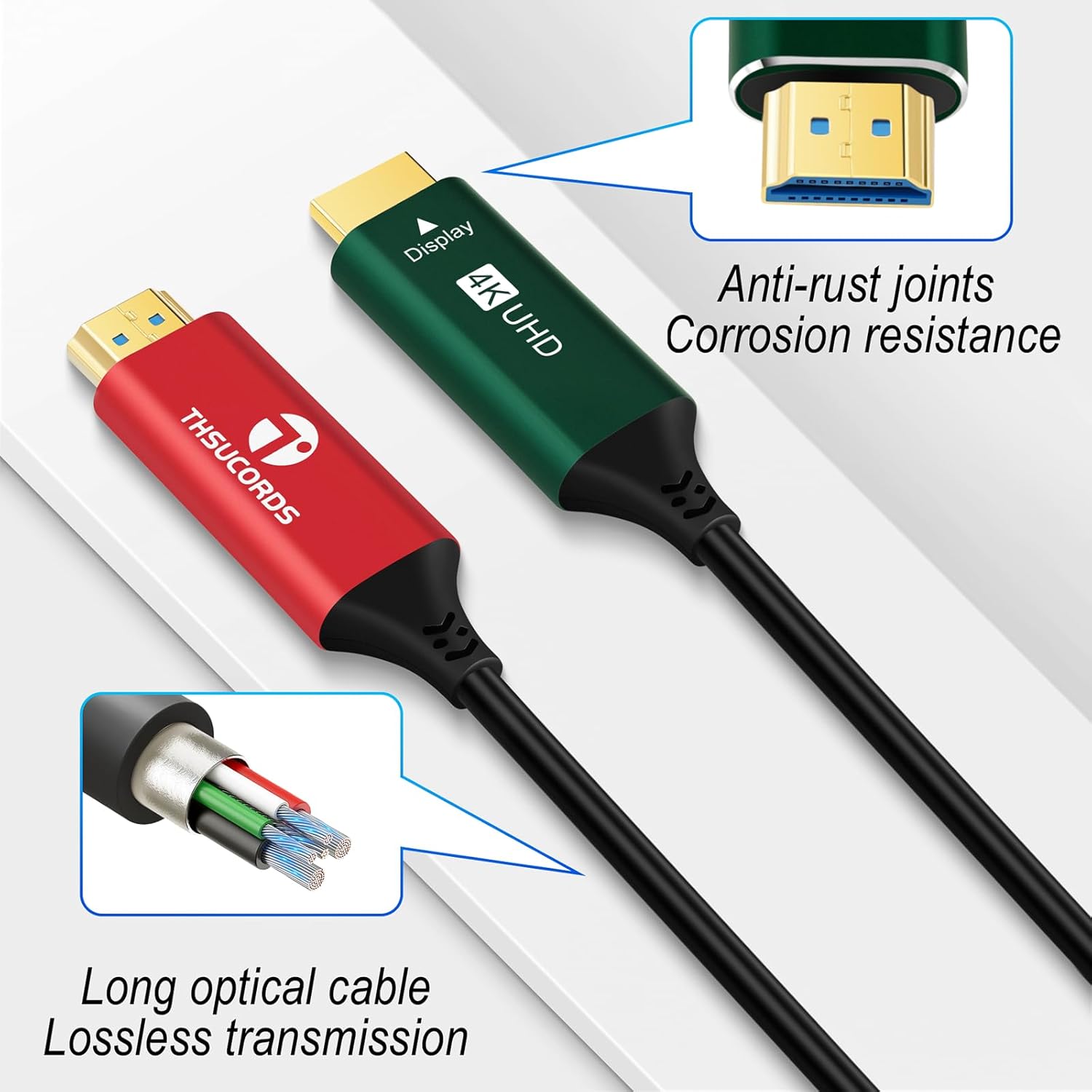 Thumbnail 2 de Thsucords Câble HDMI à Fibre Optique 4K 20 m – HDMI 2.0, 18 Gbps, HDR 4:4:4, ARC/HEC pour upscaling et consoles