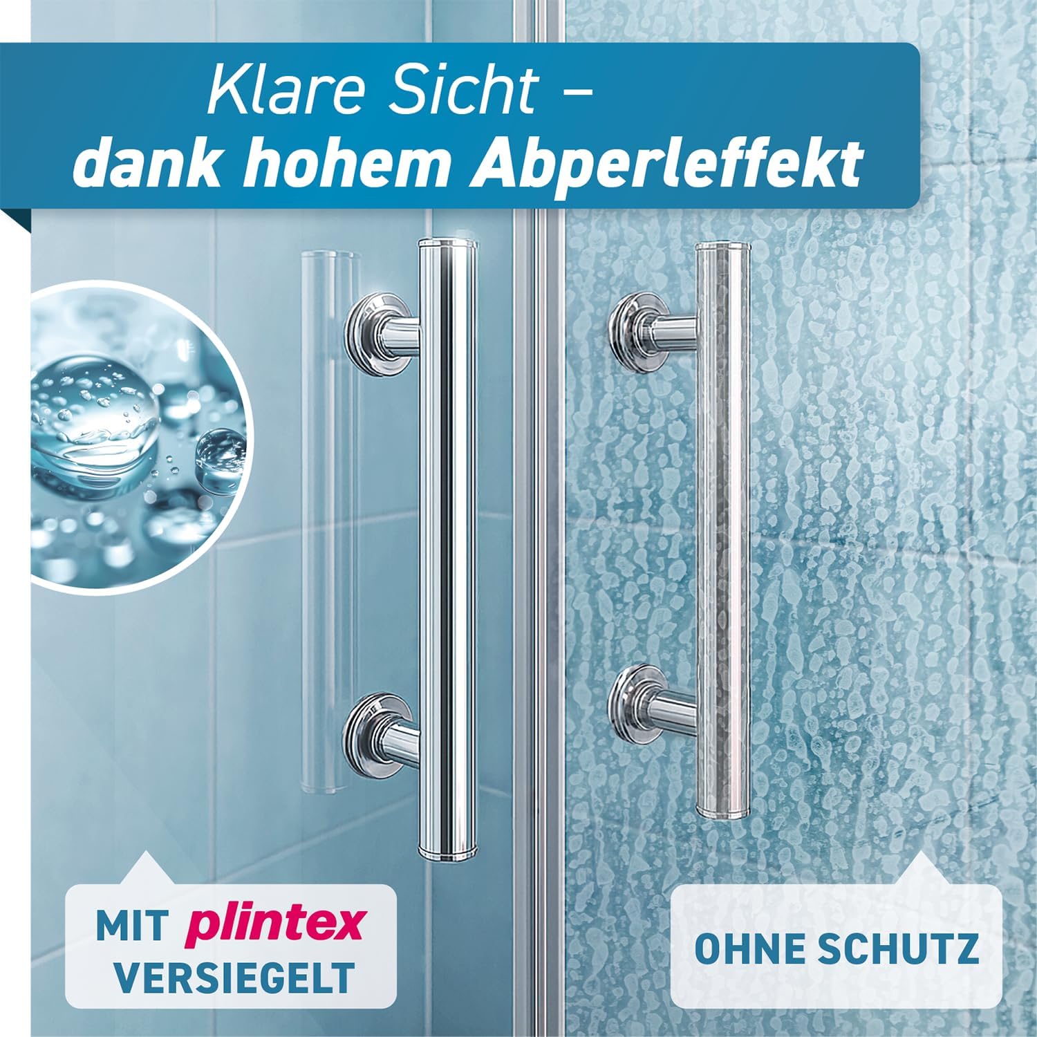 Detalle de PLINTEX Duschglas-Versiegelung 250 ml mit Lotuseffekt – Nano-Beschichtung für Glas, Fliesen und Armaturen (inkl. Mikrofasertuch)