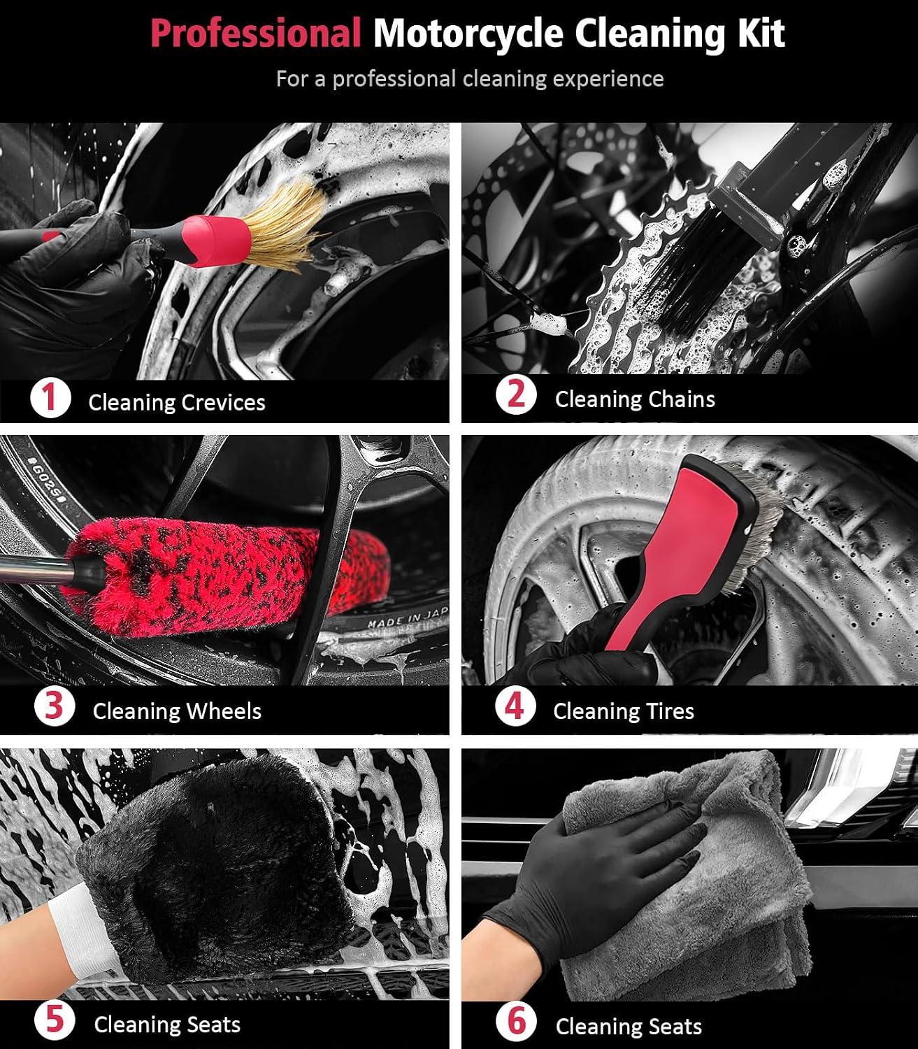 Detalle 2 de YeewayVeh 6PCS Motorcycle Cleaning Kit