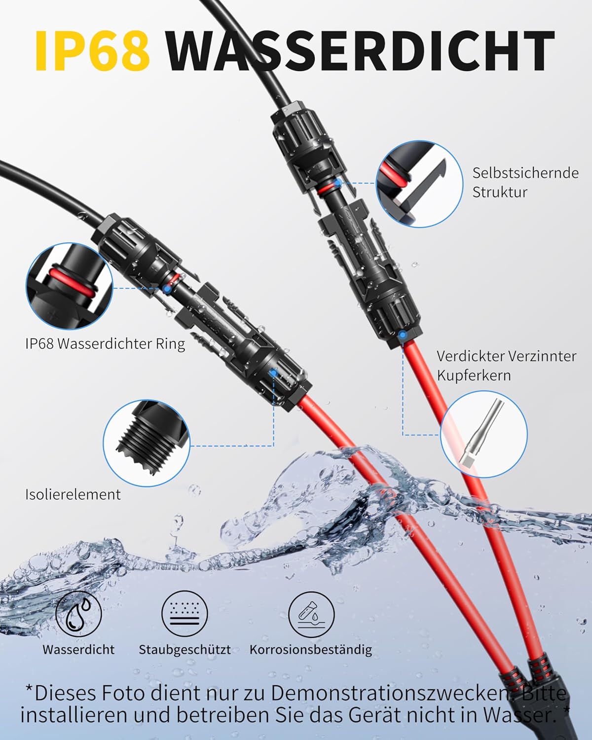 Thumbnail 2 de enernova 6 mm² Solarkabel Y-Verteiler 1Y2 – IP68, DC1500V, 2 Paar (2x 6mm²) – Y-Stecker PV Kabel