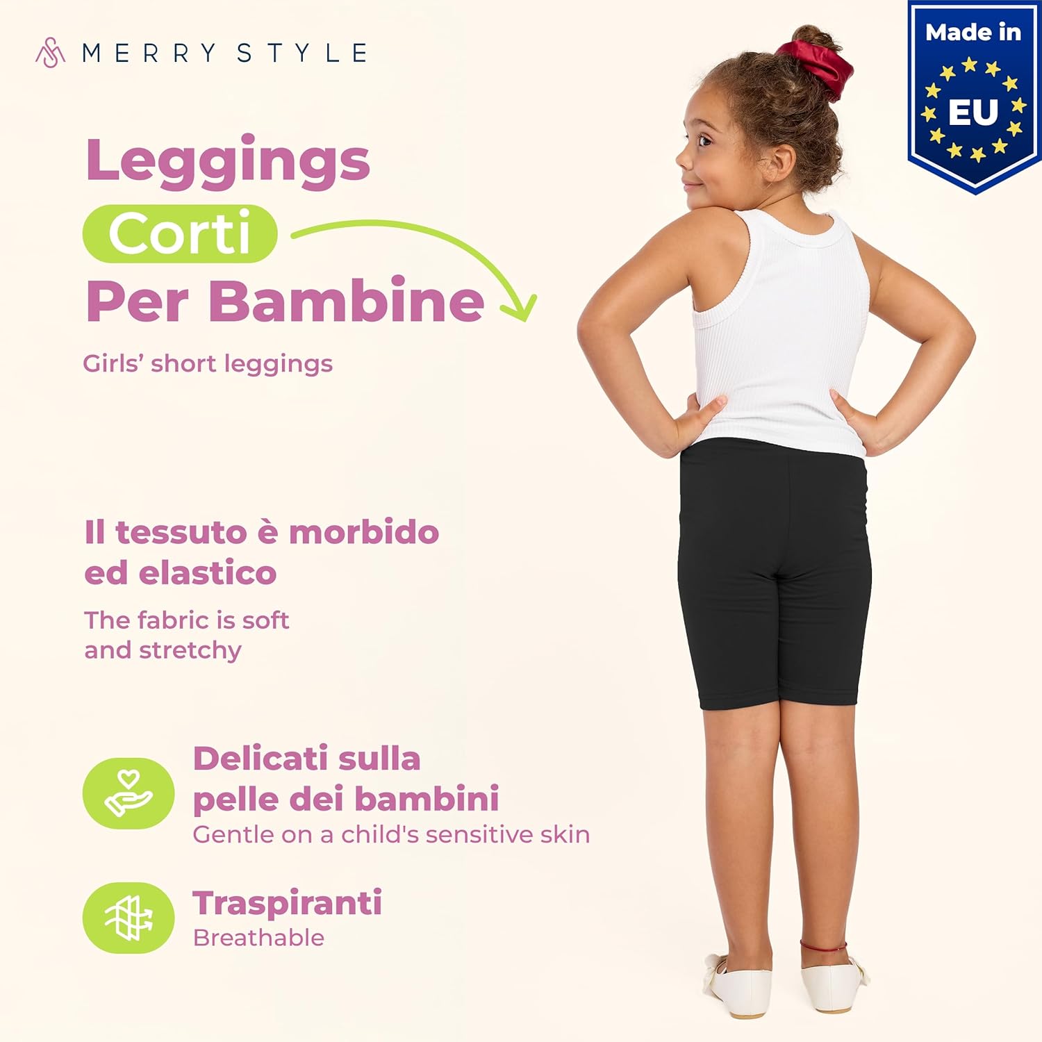 Detalle de Merry Style Leggings Corti Bambina e Ragazza MS10-227: comfort e versatilità per ogni stagione
