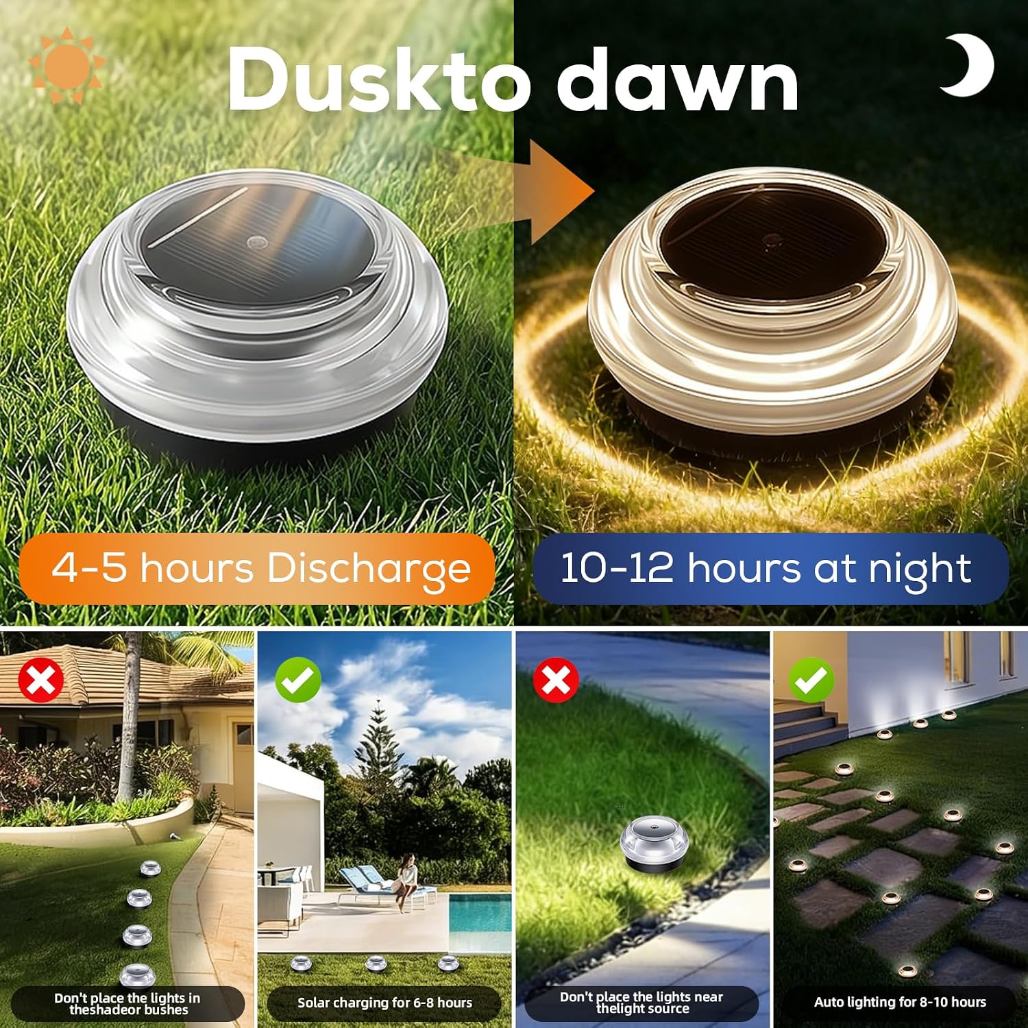 Detalle de LIANGLOME 2503A-12PK-WW Solar Ground Lights, 12-Pack, IP67, Warm White